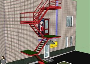 现代红色铁艺楼梯SU(草图大师)模型