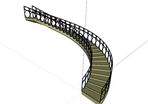 弧形铁艺栏杆楼梯设计SU(草图大师)模型