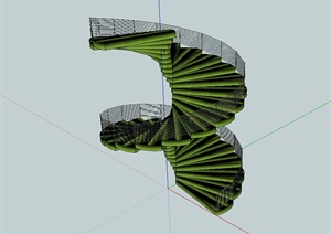 某现代风格精致详细建筑旋转楼梯设计SU(草图大师)模型