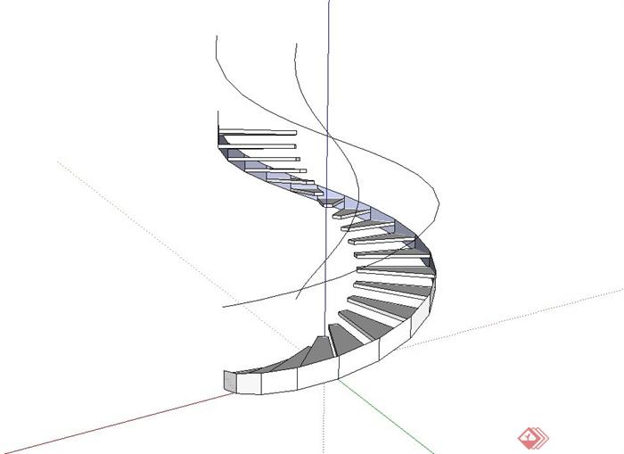现代风格简单旋转楼梯设计su模型(1)