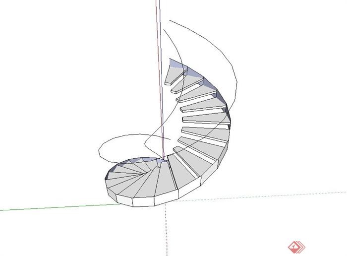 现代风格简单旋转楼梯设计su模型(2)