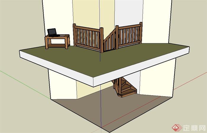 现代风格住宅空间跃层楼梯设计su模型(1)