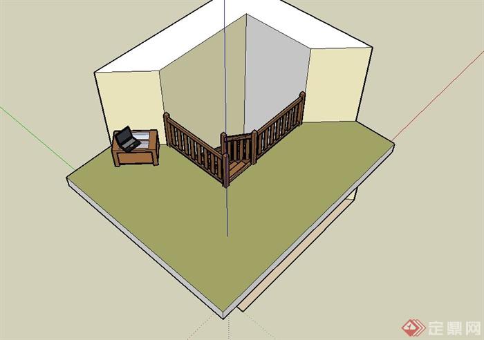现代风格住宅空间跃层楼梯设计su模型(2)