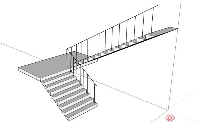 现代简约双跑楼梯设计SU模型(1)