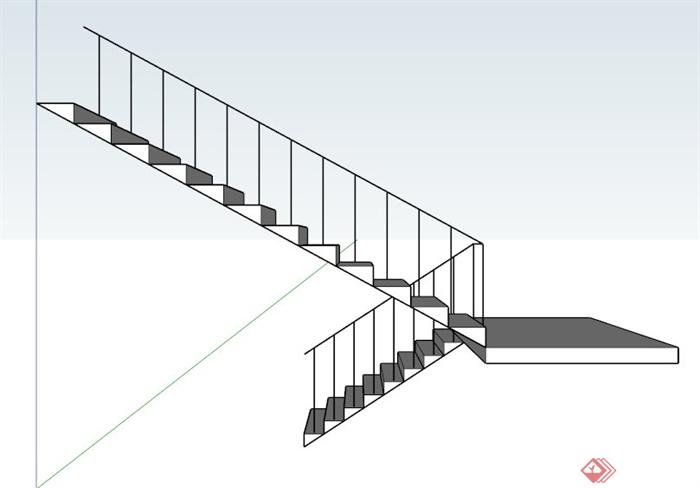 现代简约双跑楼梯设计SU模型(3)