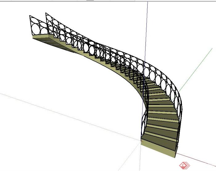 某欧式风格建筑旋转楼梯设计SU模型(1)