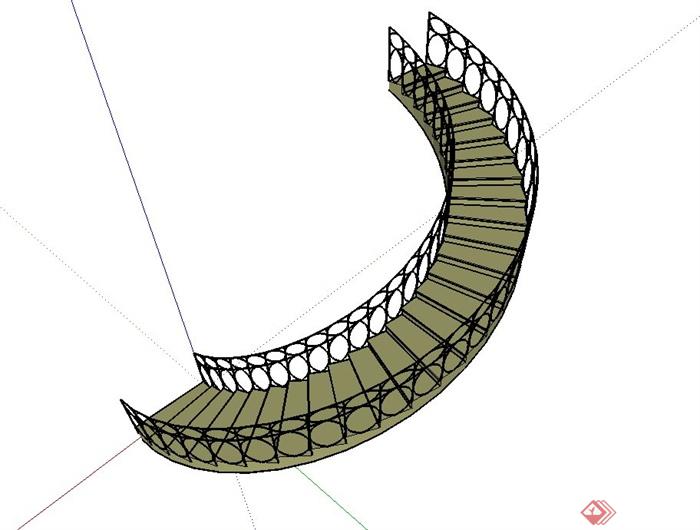 某欧式风格建筑旋转楼梯设计SU模型(2)