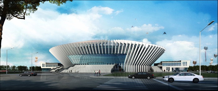 某市体育馆活动中心建筑方案设计（cad平立剖、效果图）(1)