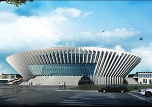 某市体育馆活动中心建筑方案设计（cad平立剖、效果图）