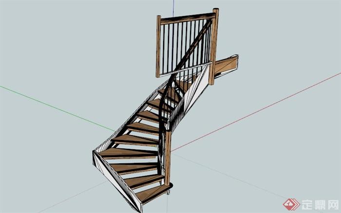 木制旋转楼梯SKP模型(1)