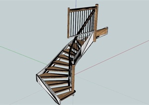 木制旋转楼梯SKP模型