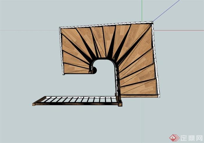 木制旋转楼梯SKP模型(2)