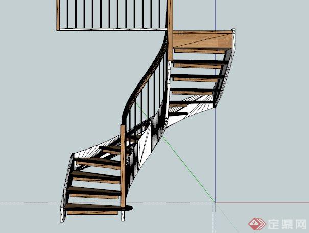 木制旋转楼梯SKP模型(3)