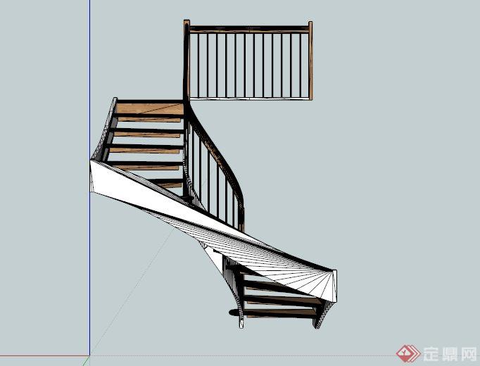 木制旋转楼梯SKP模型(4)