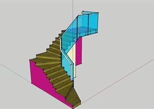 蓝色玻璃围栏楼梯设计SU(草图大师)模型
