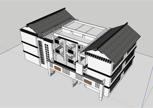 新中式风格校园教学楼建筑SU(草图大师)模型