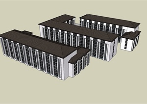 新中式风格校园建筑楼设计SU(草图大师)模型