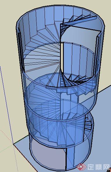 简约圆柱旋转楼梯su模型(2)
