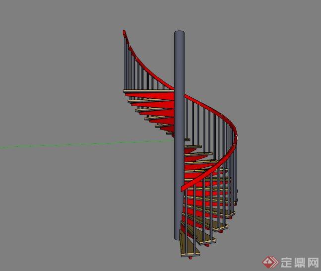 木制旋转楼梯SU模型素材(3)