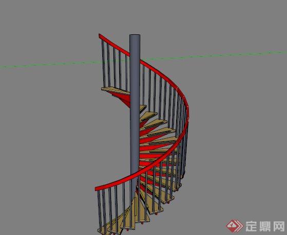 木制旋转楼梯SU模型素材(1)