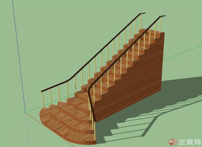 现代一字木楼梯设计SU模型(1)