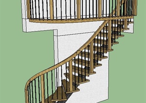 木质靠墙转折楼梯SU(草图大师)模型