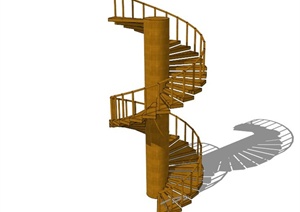 现代旋转木制楼梯设计SU(草图大师)模型