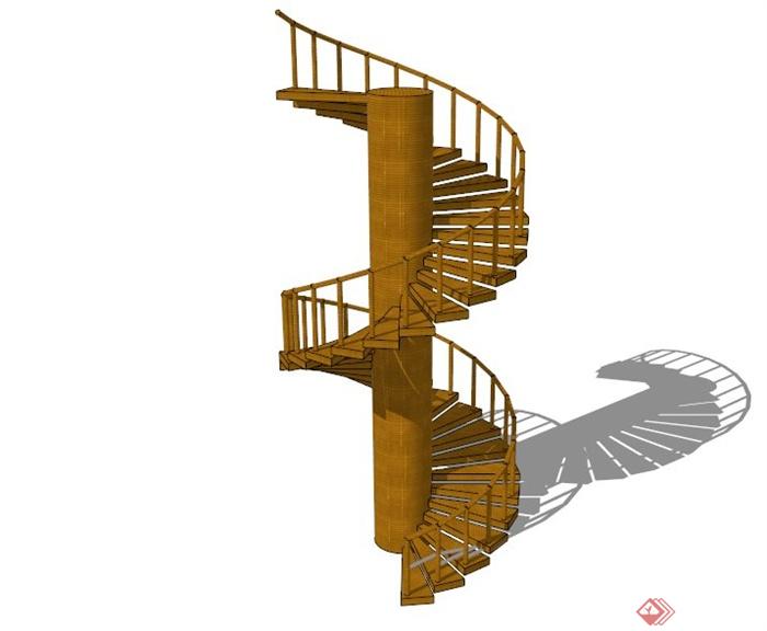 现代旋转木制楼梯设计SU模型(1)