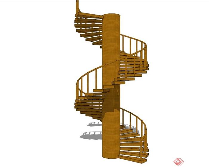 现代旋转木制楼梯设计SU模型(3)