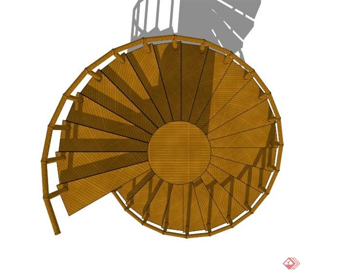 现代旋转木制楼梯设计SU模型(2)
