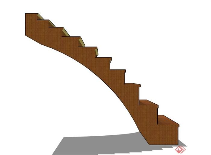 一字木楼梯设计SU模型素材(3)