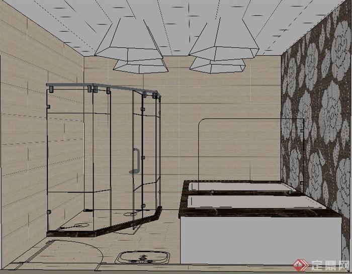 现代简约淋浴房室内设计su模型(1)