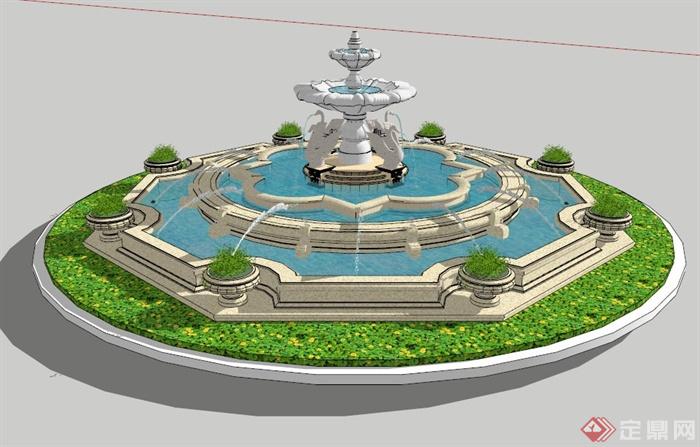 欧式多层喷泉设计SU模型(1)