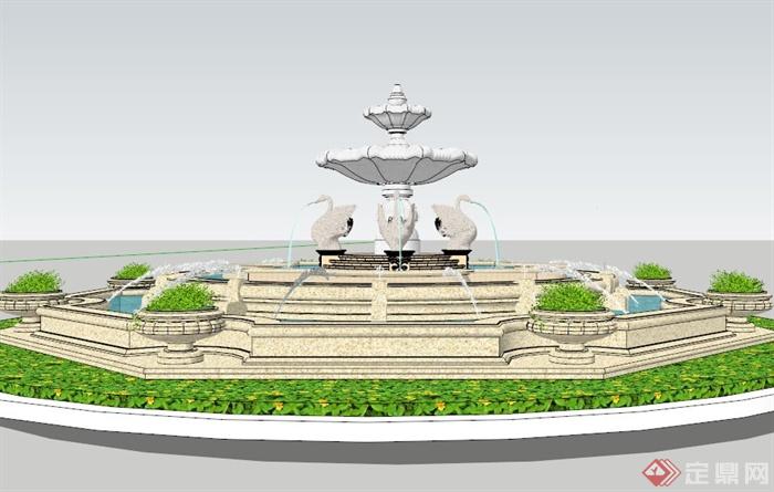 欧式多层喷泉设计SU模型(3)