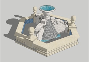 某欧式风格小品节点喷泉水钵设计SU(草图大师)模型