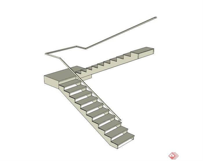 现代双向简约楼梯设计SU模型(1)