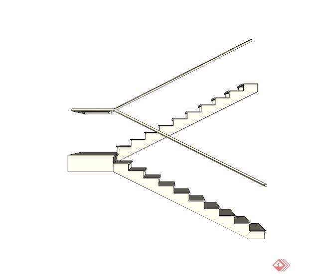 现代双向简约楼梯设计SU模型(3)