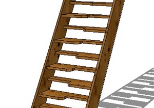 简约木质直楼梯设计SU(草图大师)模型