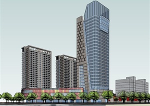 某地商业综合楼建筑设计SU(草图大师)模型素材