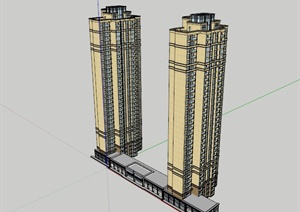 现代沿街商业住宅建筑设计SU(草图大师)模型