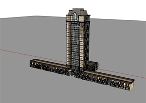 某法式商住公寓楼建筑设计SU(草图大师)模型