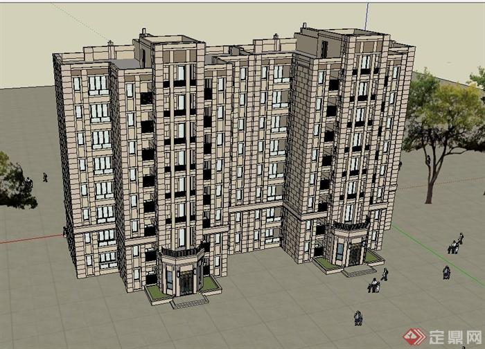 新古典风格多层小区住宅建筑设计su模型(3)