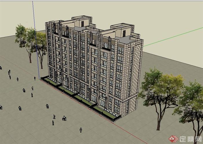 新古典风格多层小区住宅建筑设计su模型(4)
