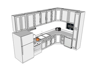 现代风格无材质贴图厨房设施设计SU(草图大师)模型