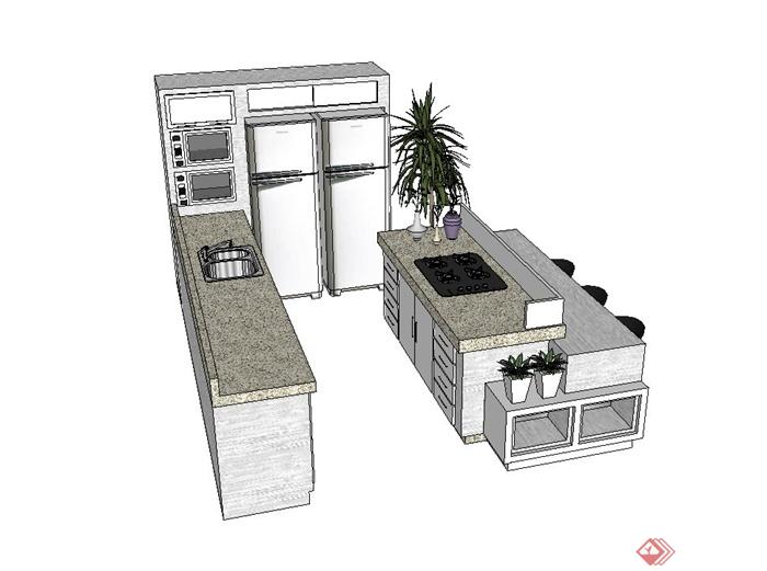 现代风格厨房设施设计su模型(1)