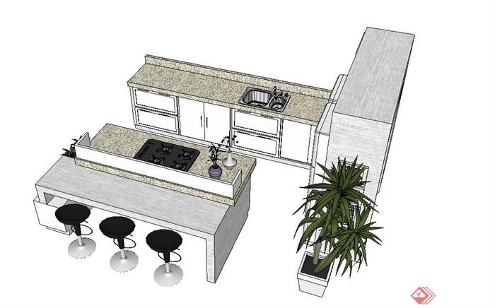 现代风格厨房设施设计su模型(3)