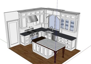 欧式简约厨柜设计SU(草图大师)模型