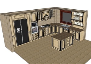 欧式精致厨房厨柜设计SU(草图大师)模型