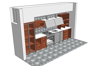 现代常见木材厨柜设计SU(草图大师)模型
