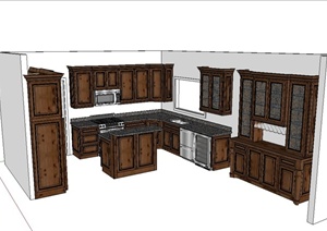 某现代风格厨房厨柜以及厨房设施设计SU(草图大师)模型